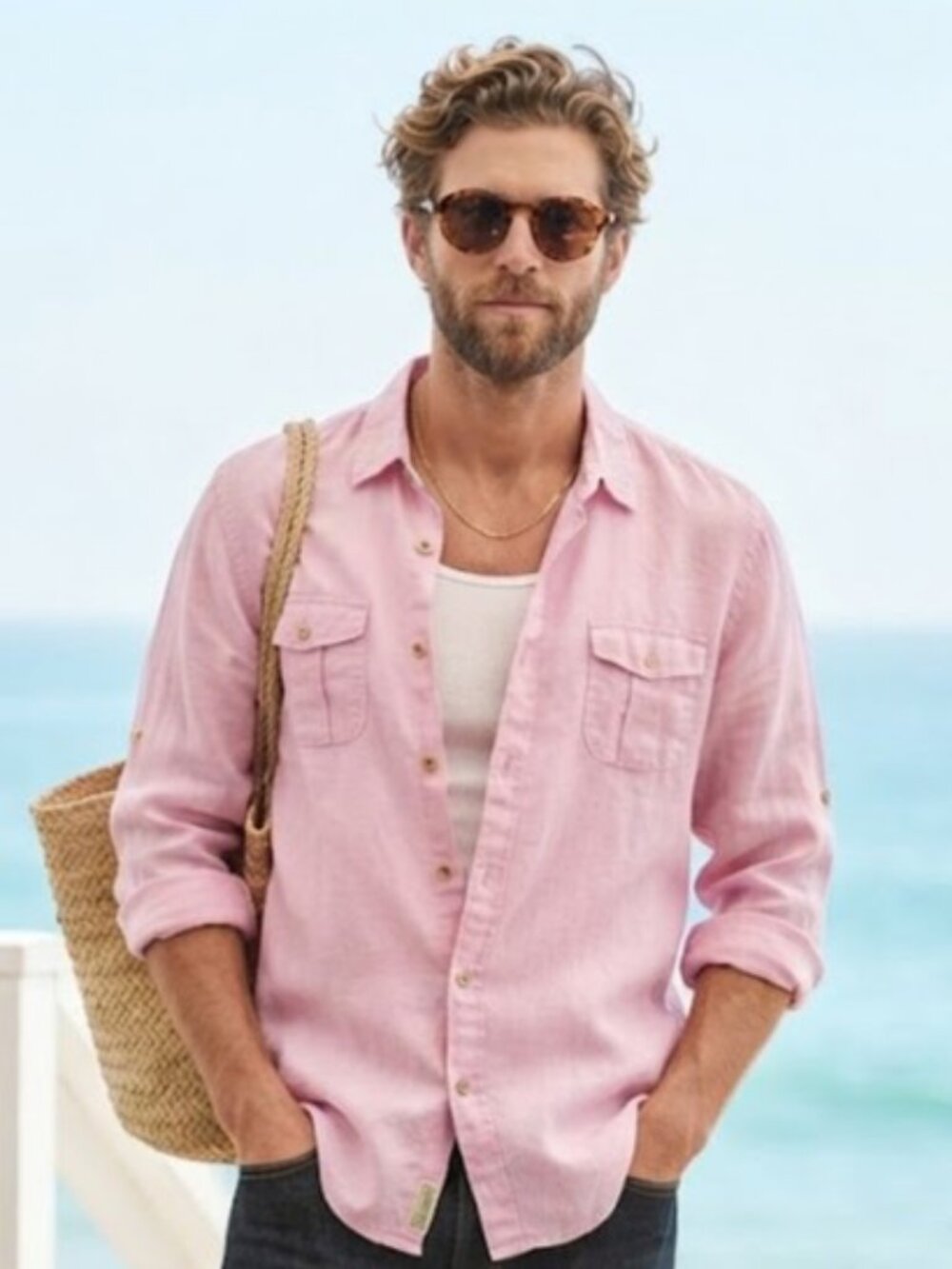 Ocean Coast 100 Linen Pink Button Down Shirt XXL Beach Resort Casual